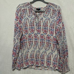 Talbots Floral Lightweight Long Sleeve V-Neck String Neckline Blouse Size Small